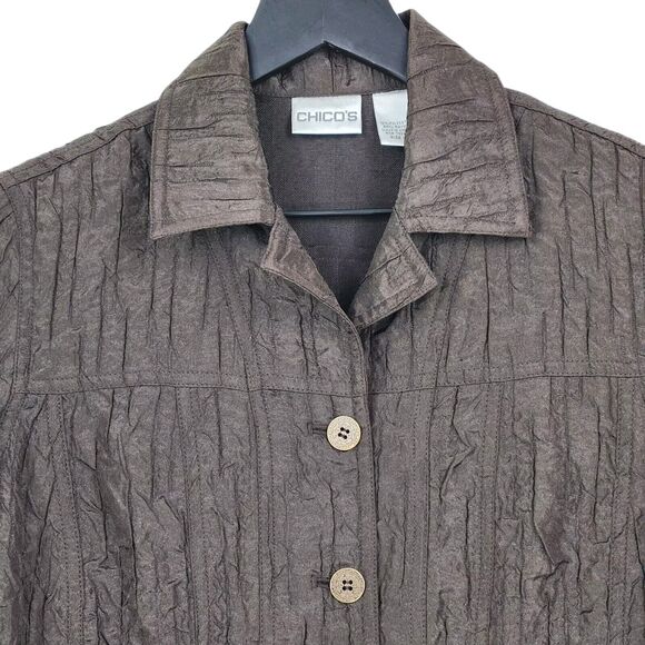 Chico's Lightweight Crop Jacket Size 0 (S/4) Brown Crinkled Textured Metallic - Picture 2 of 13